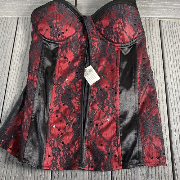 WET SEAL Women Tube Lace Top Halter Size L - Gothic Black Red NWT New